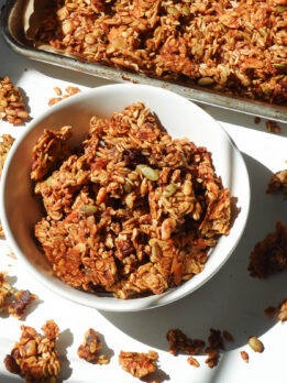 Vegan pumpkin granola in a bowl.
