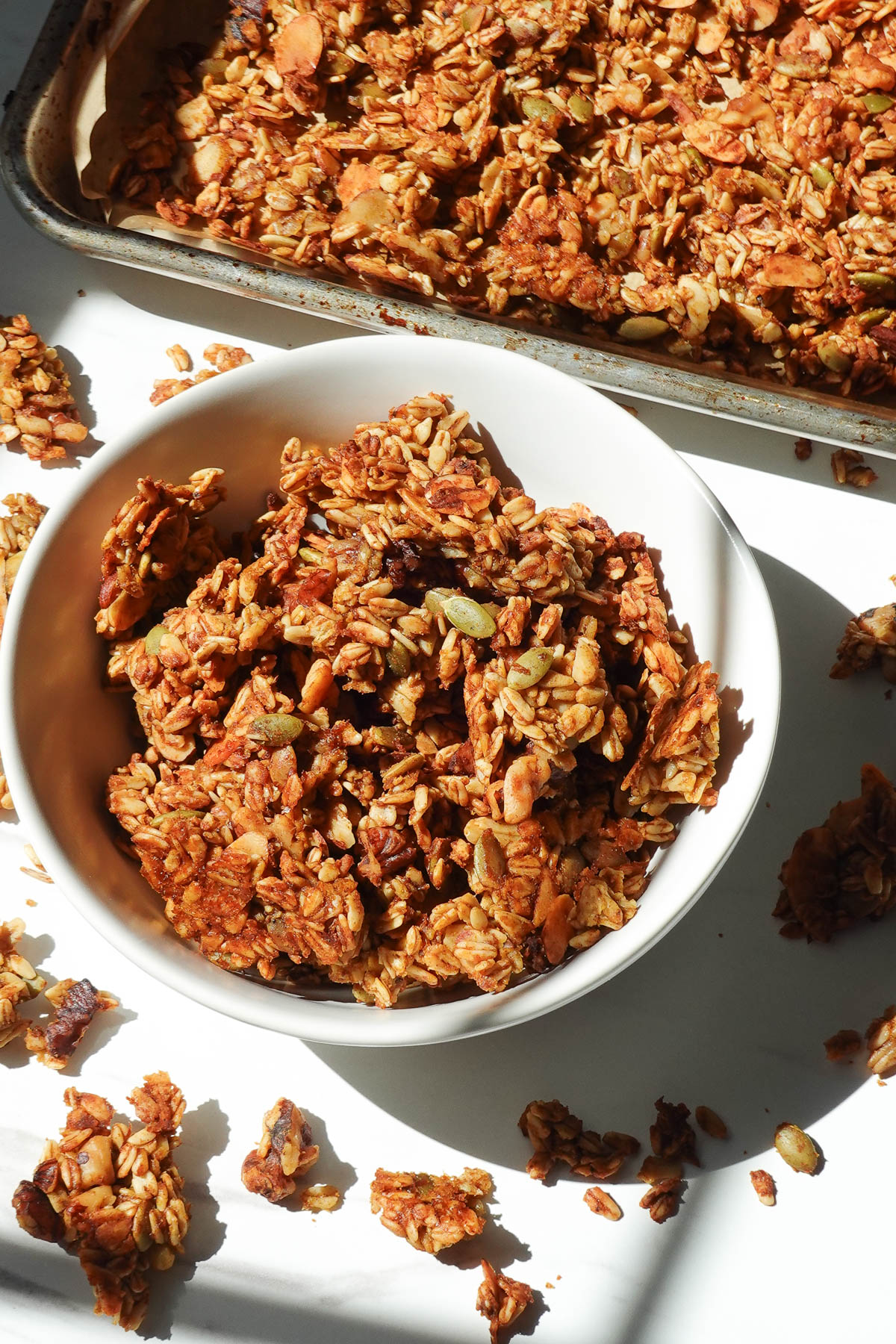 Vegan pumpkin granola in a bowl.