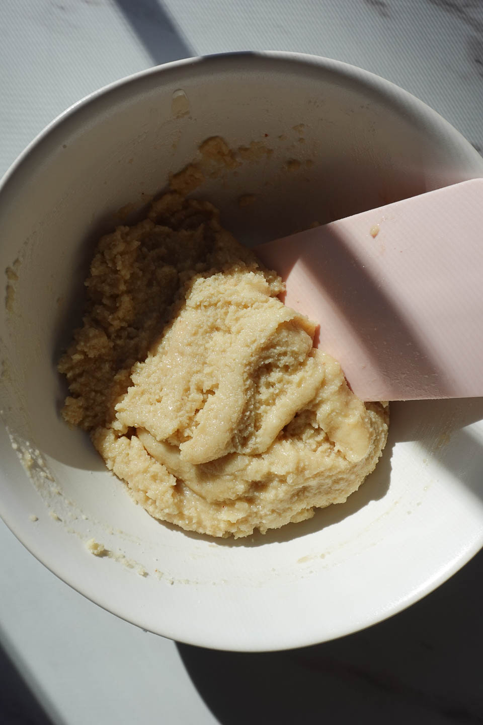 mixing almond flour cookie dough for Tagalongs