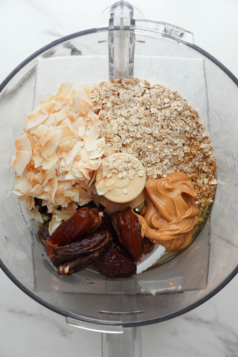 ingredients in a food processor for samoas cookies