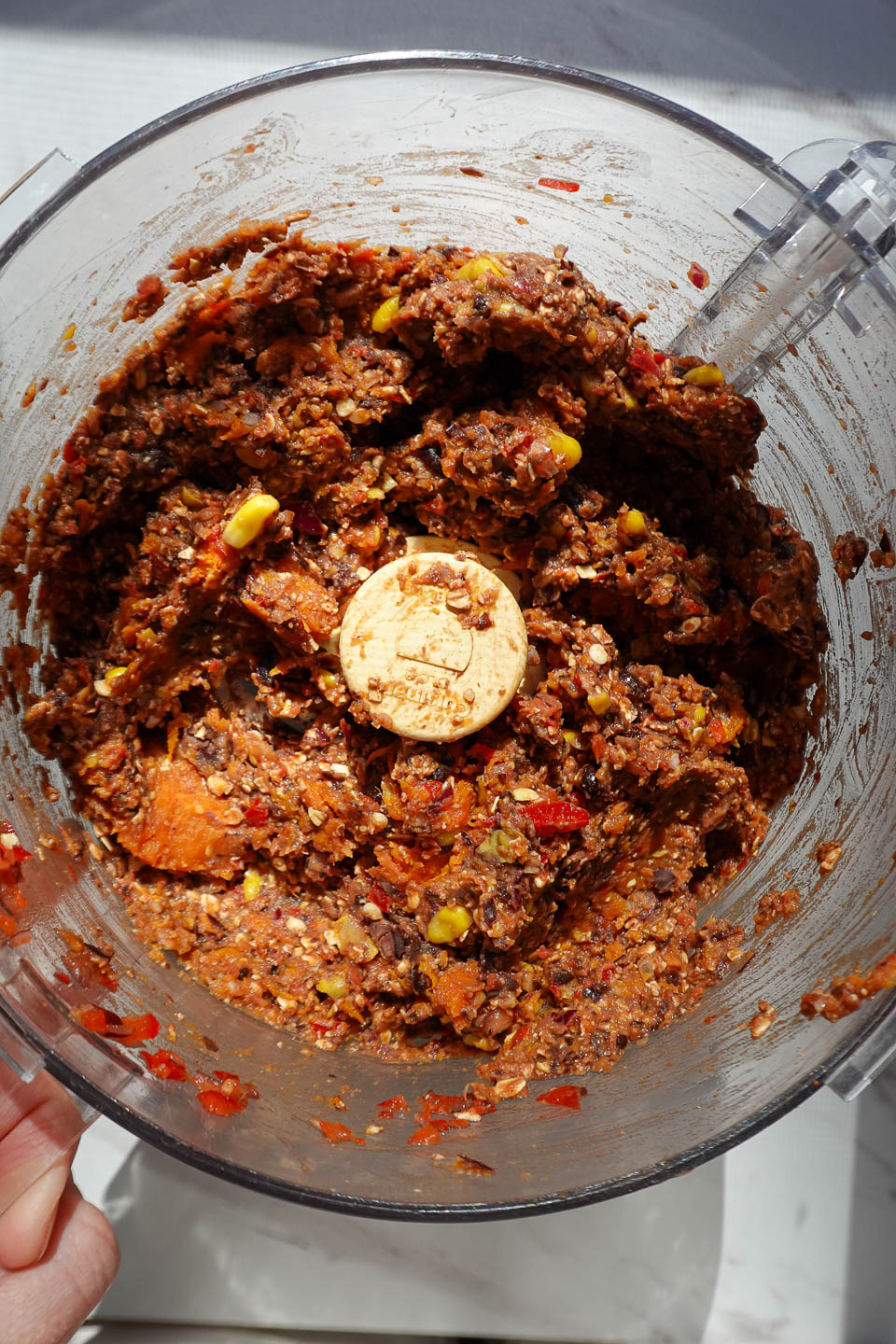 Veggie burger mixture blended in a food processor