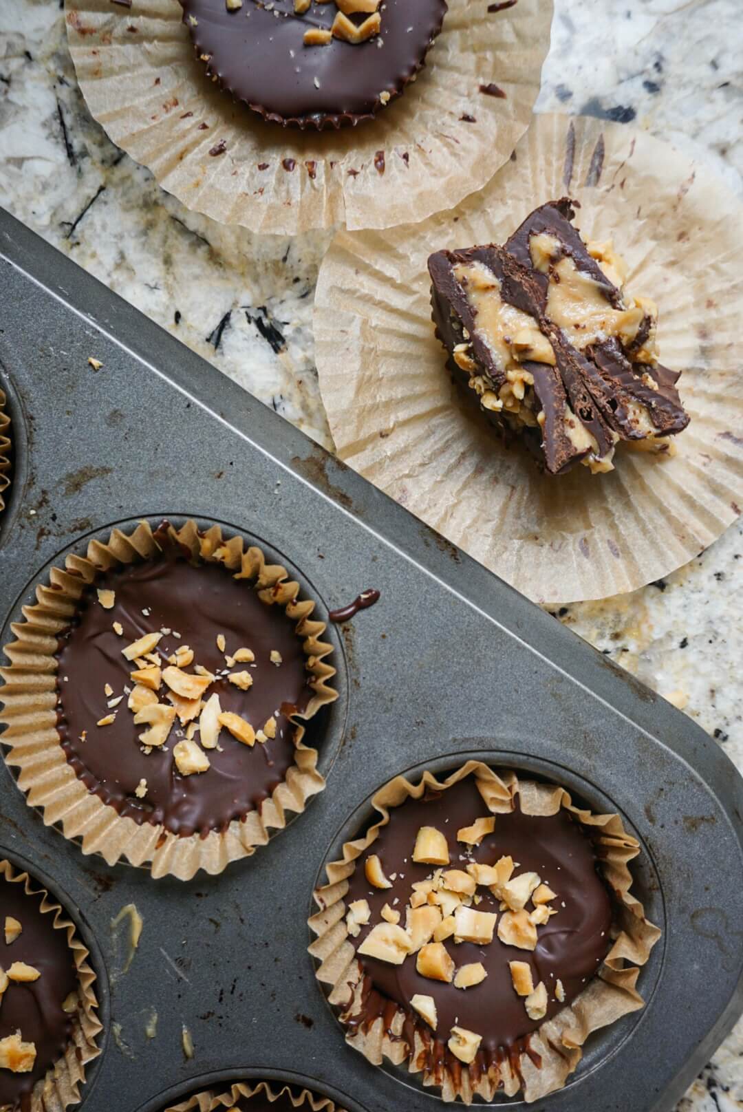 A perfect summer treat - these Vegan Chocolate Peanut Butter Yogurt Cups are so easy to make with just six ingredients and taste like that notorious candy we all love: Reese's.