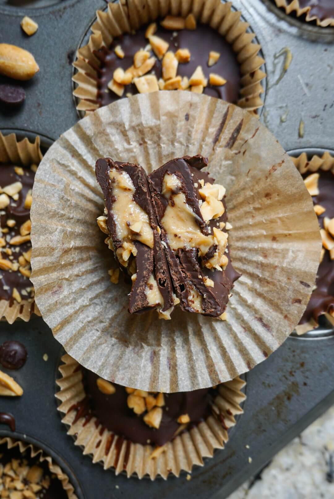 A perfect summer treat - these Vegan Chocolate Peanut Butter Yogurt Cups are so easy to make with just six ingredients and taste like that notorious candy we all love: Reese's.