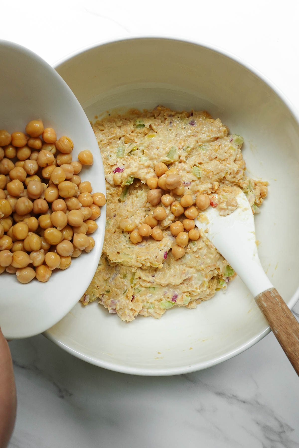 Whole chickpeas folded into creamy chickpea salad for added texture.