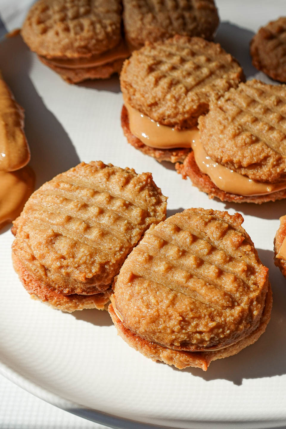 close up of vegan nutter butter cookies