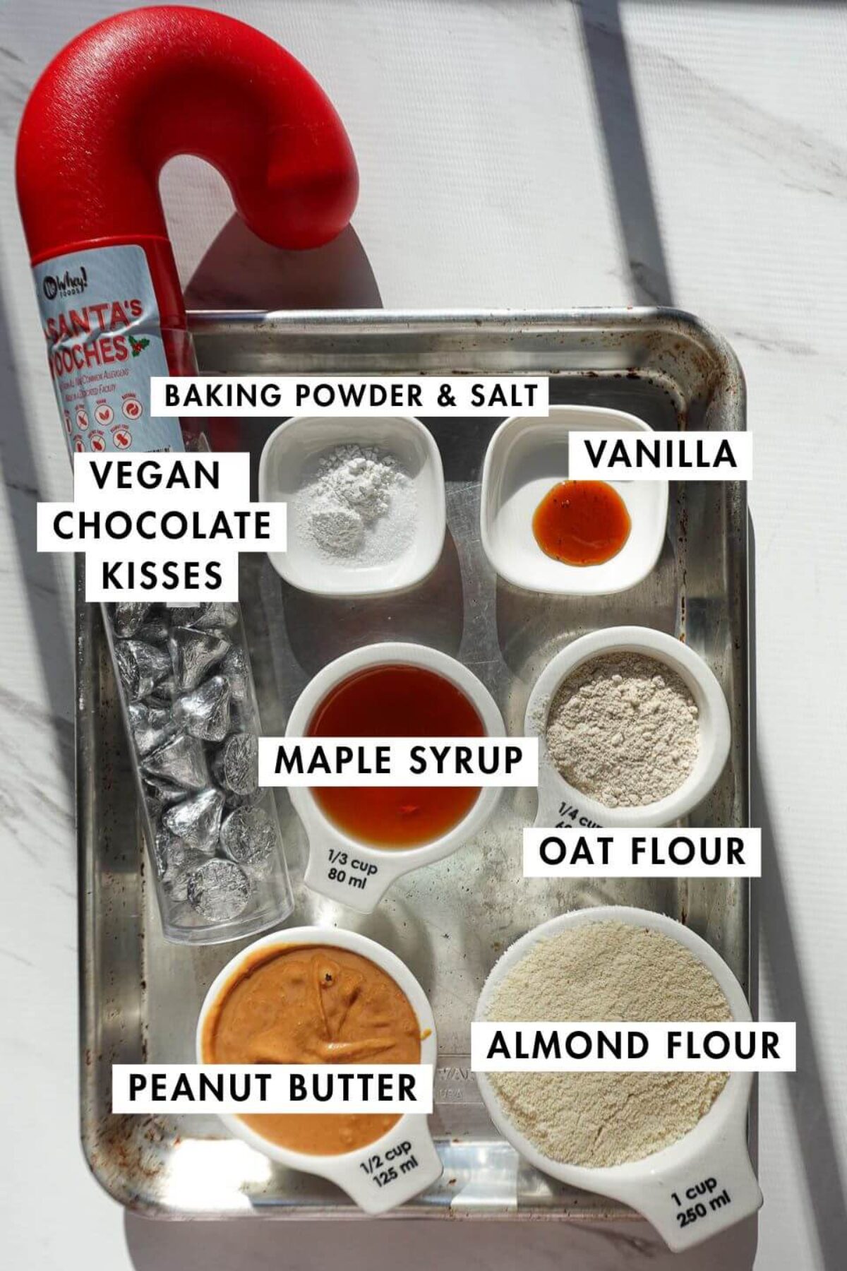 ingredients for vegan and gluten free peanut butter blossoms