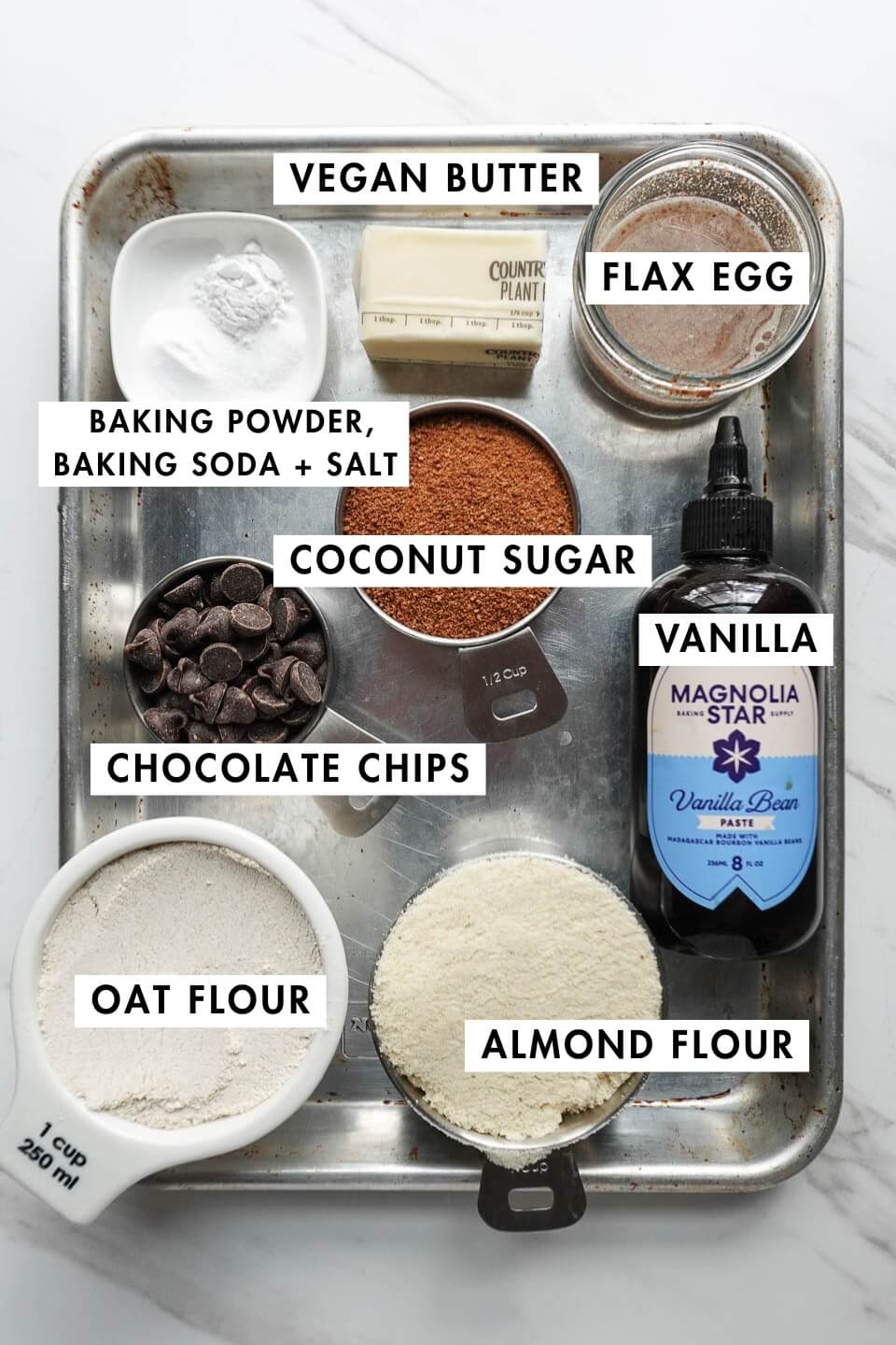 ingredients for vegan chocolate chip cookies