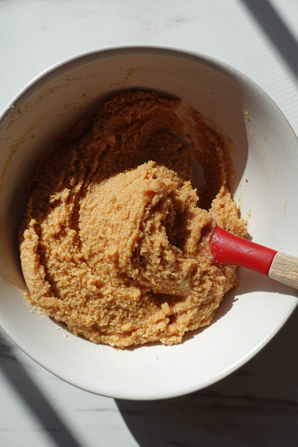 mixing peanut butter cookie dough