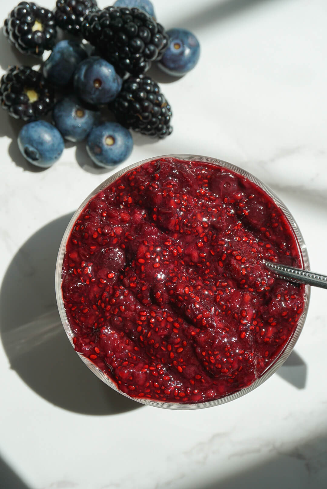 homemade chia jam in a glass jar