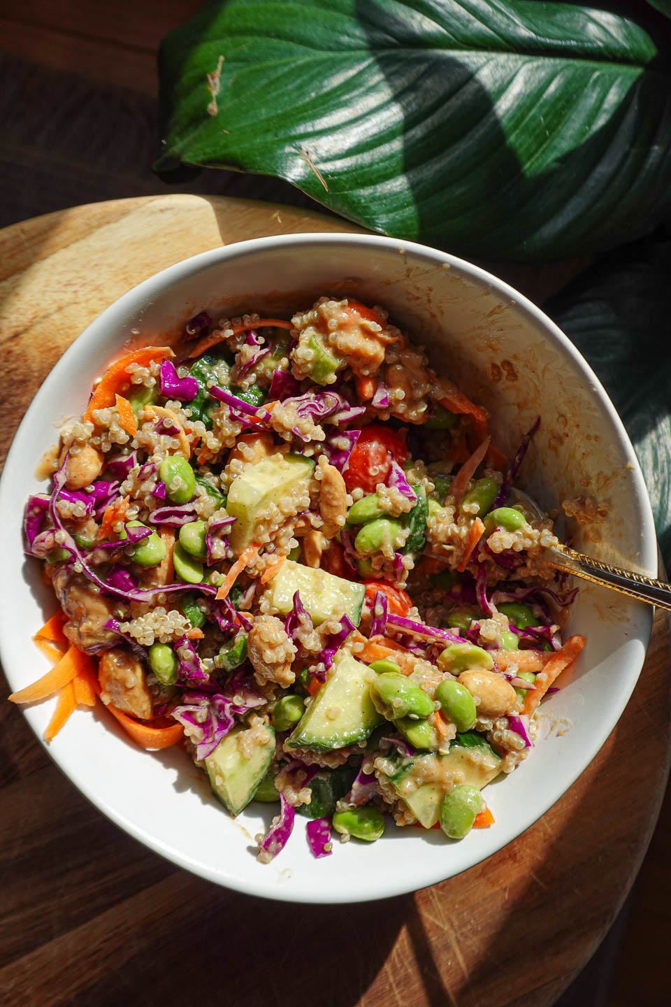 Crunchy thai quinoa salad in a bowl