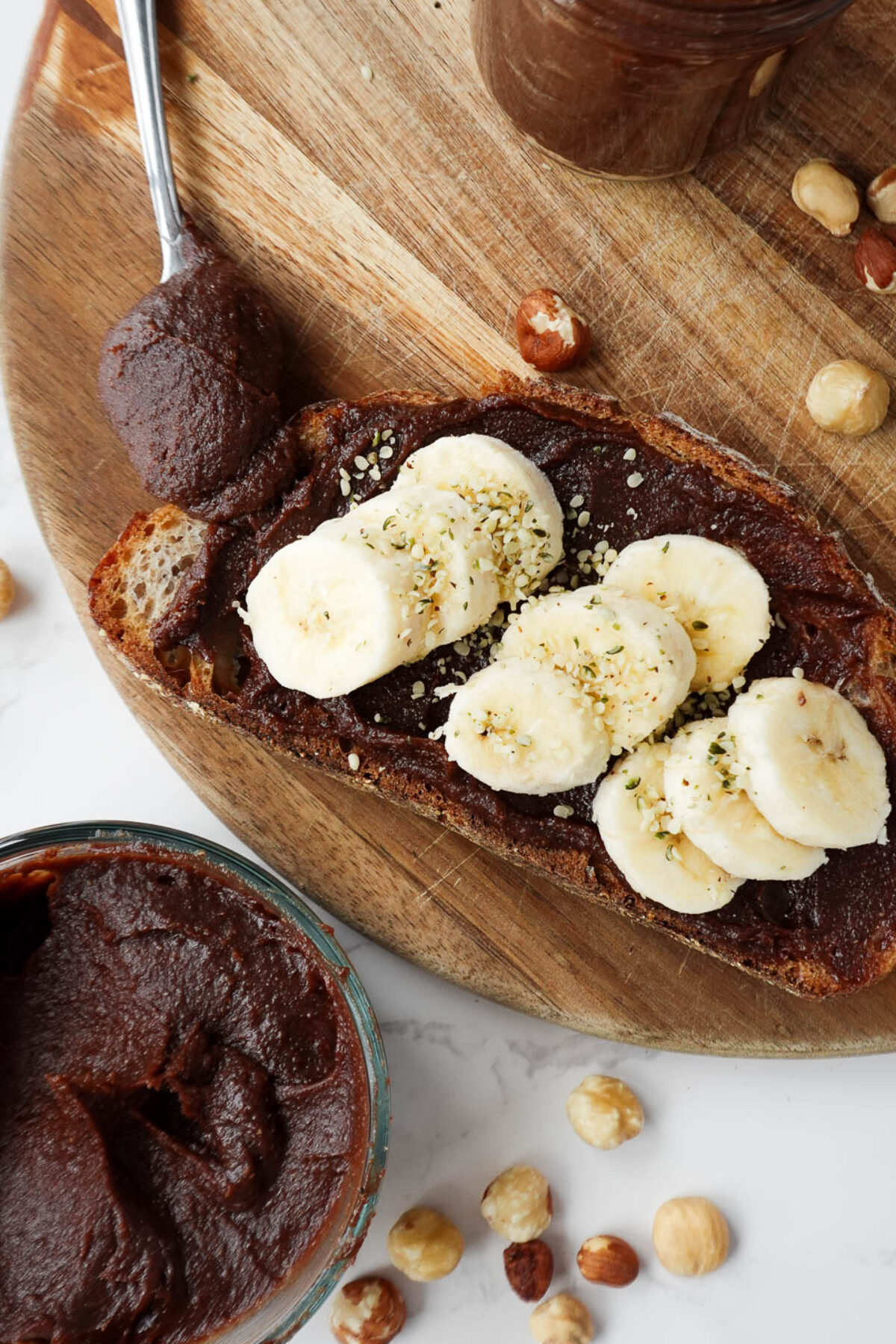 sourdough toast topped with homemade Nutella and fresh sliced banana