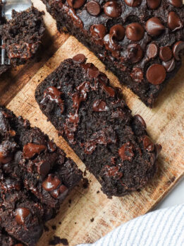 Flat lay of healthy chocolate banana bread