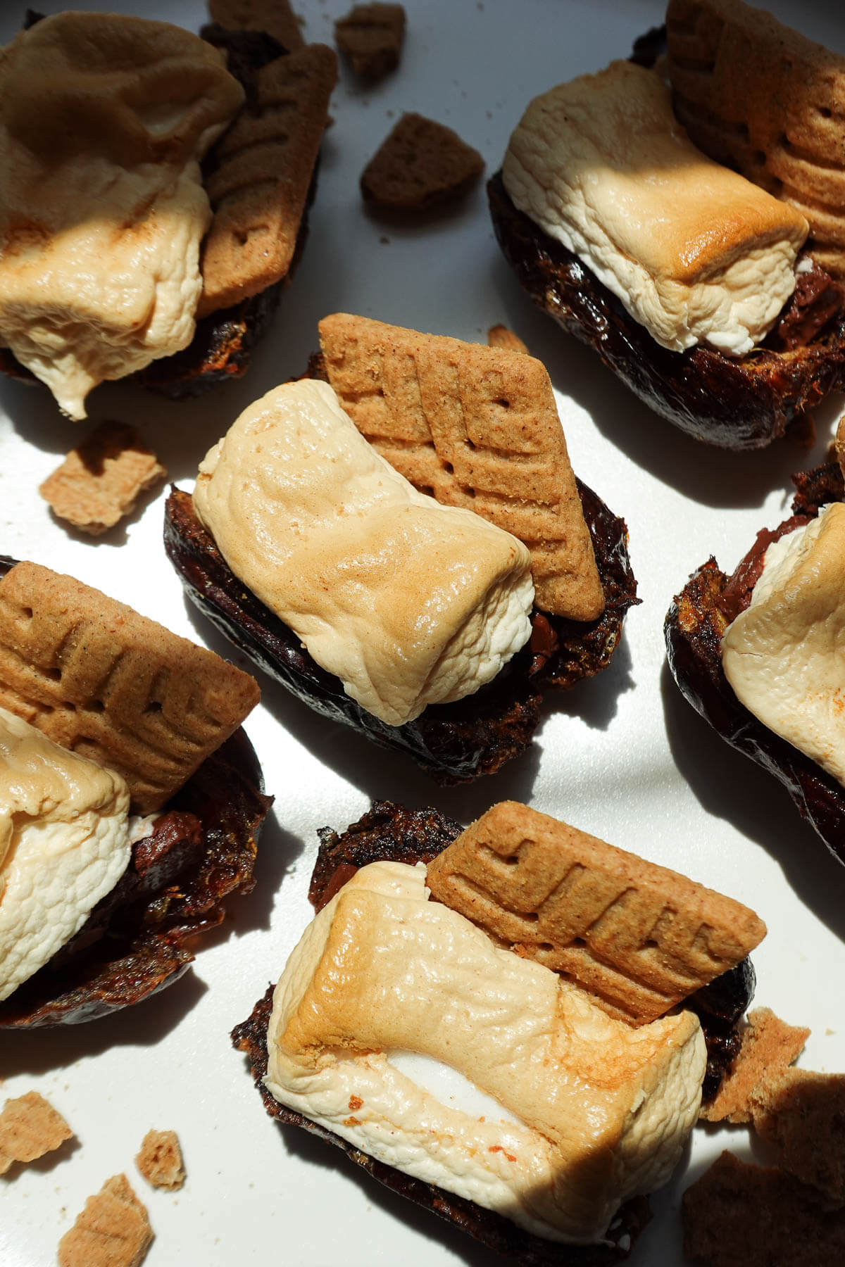 S'mores stuffed dates on a plate after air frying.
