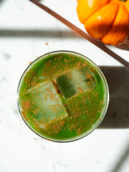 overhead shot of pumpkin spice matcha latte
