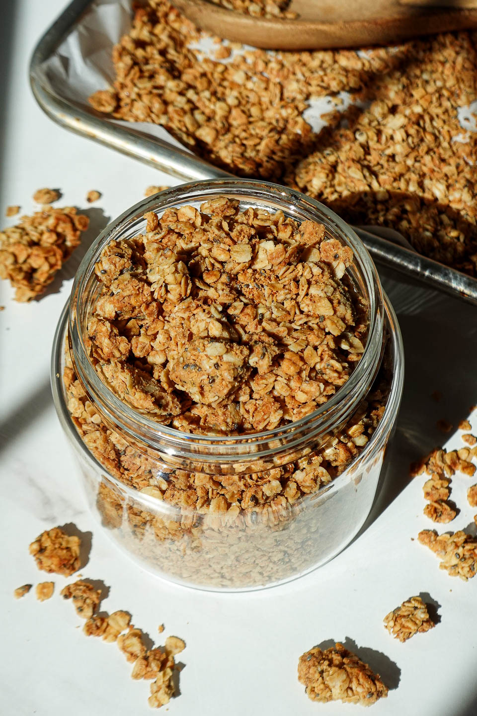 Jar of homemade peanut butter granola
