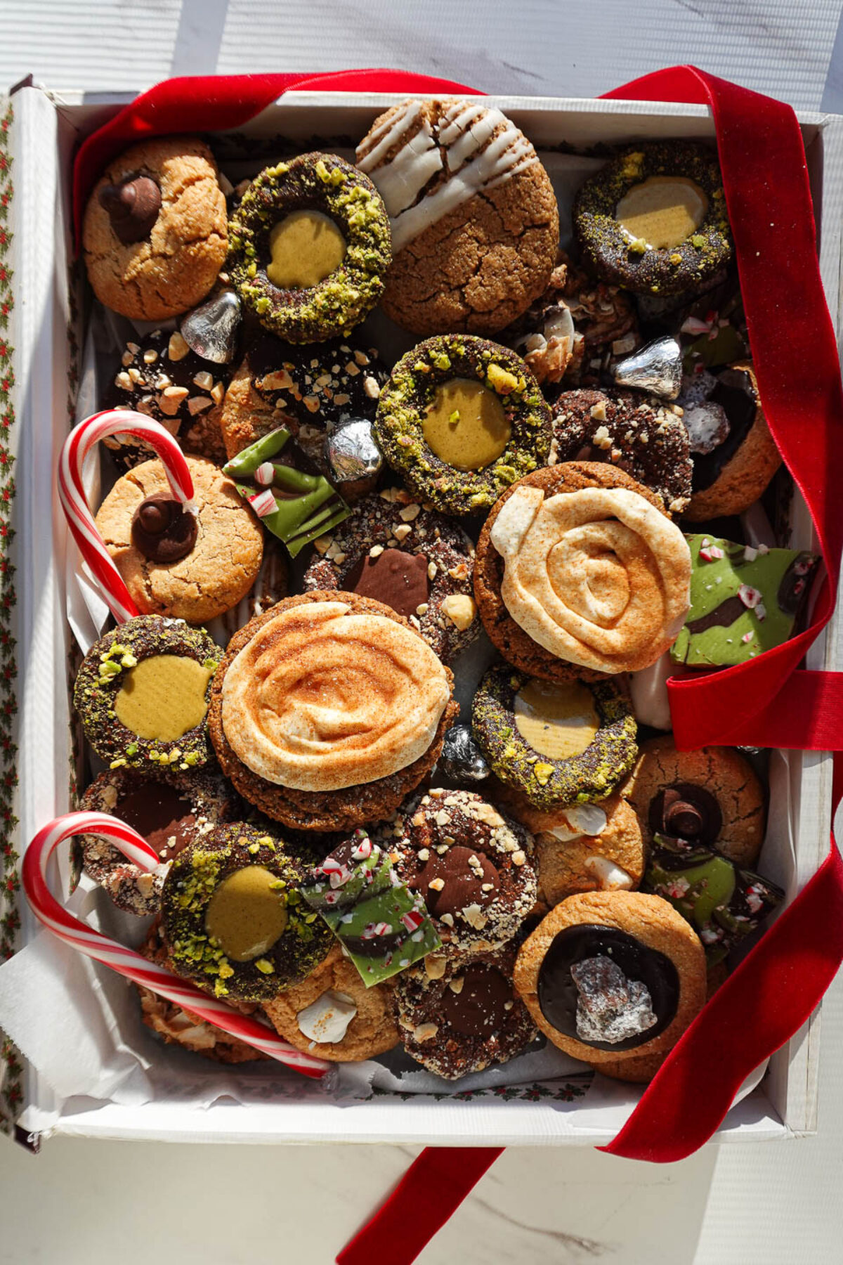 2025 christmas cookie box filled with an assortment of vegan and gluten-free cookies