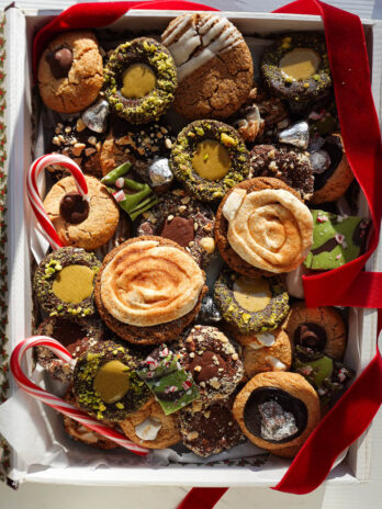 2025 christmas cookie box filled with an assortment of vegan and gluten-free cookies