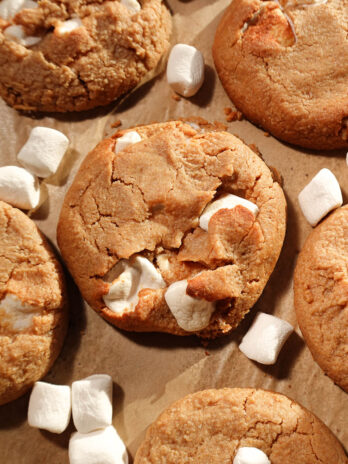 Soft and chewy fluffernutter cookies with melted marshmallows and peanut butter