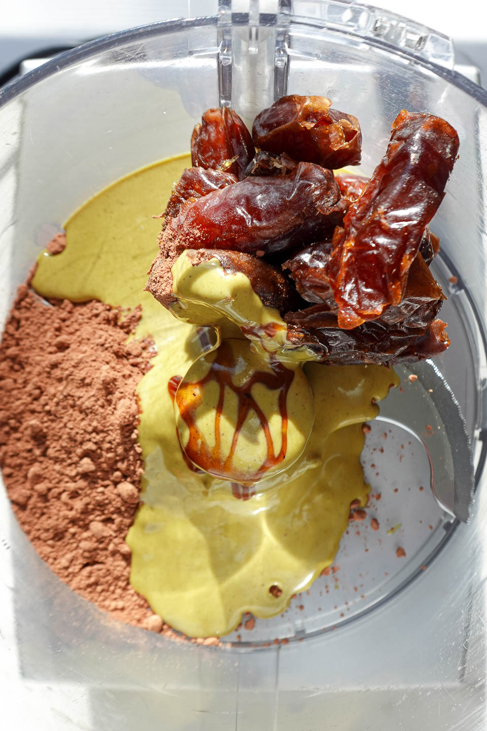 ingredients inside a food processor before blending