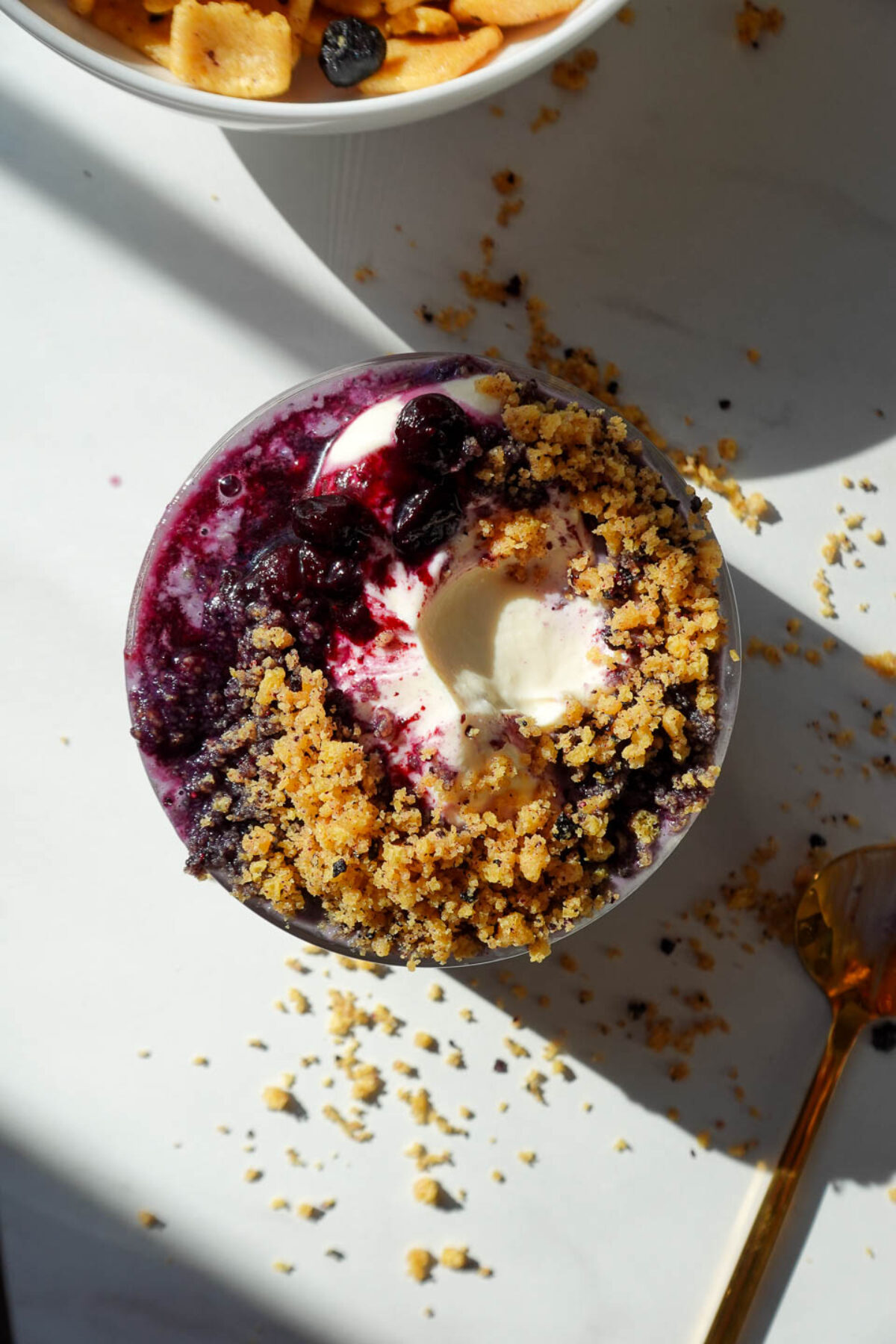 overhead shot of blueberry overnight oats