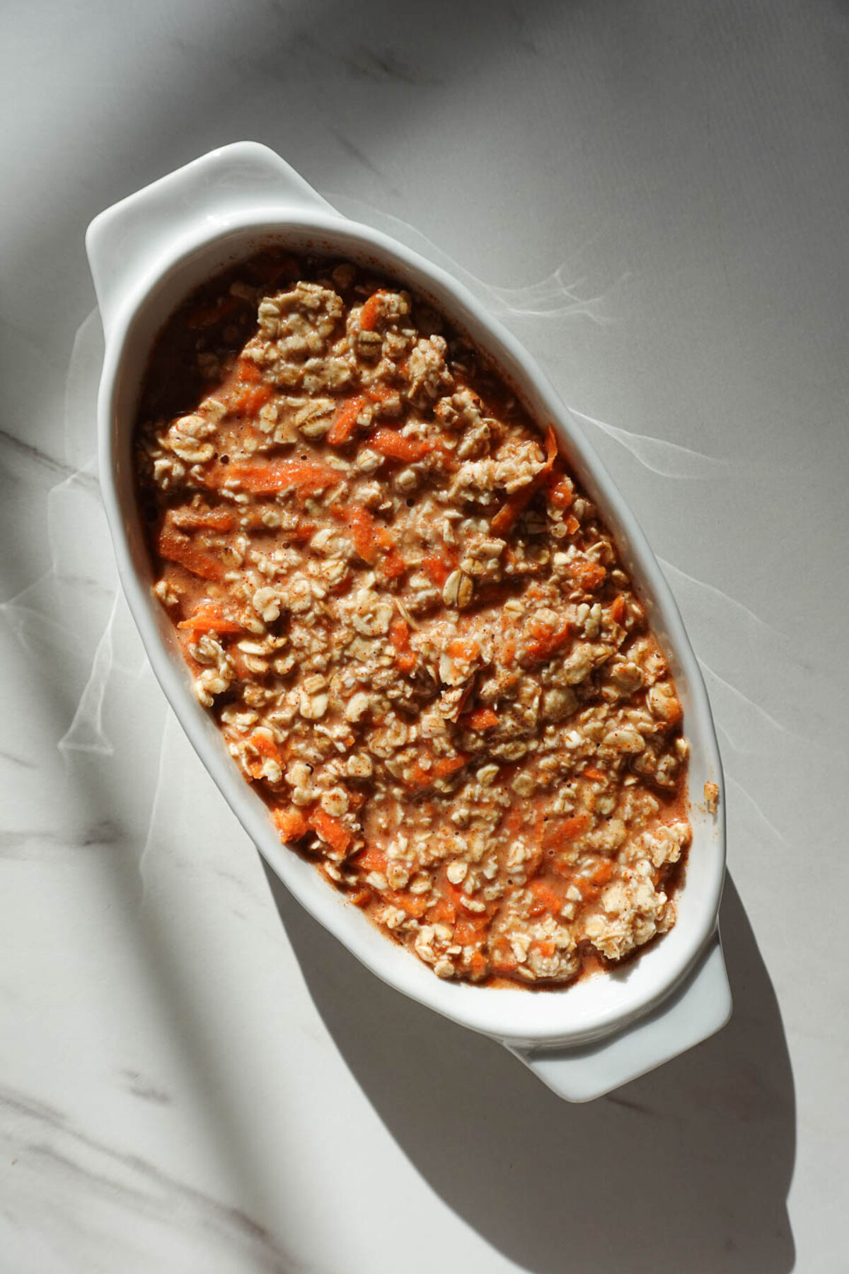 Healthy carrot cake overnight oats before chilling