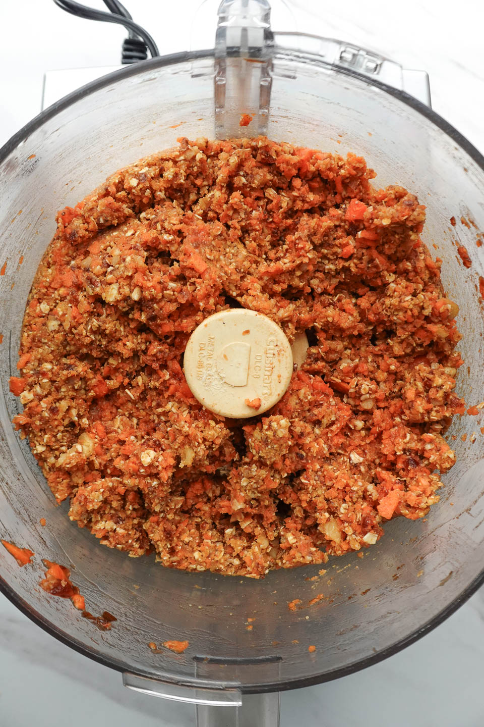 no bake carrot cake mixture after being blended in food processor