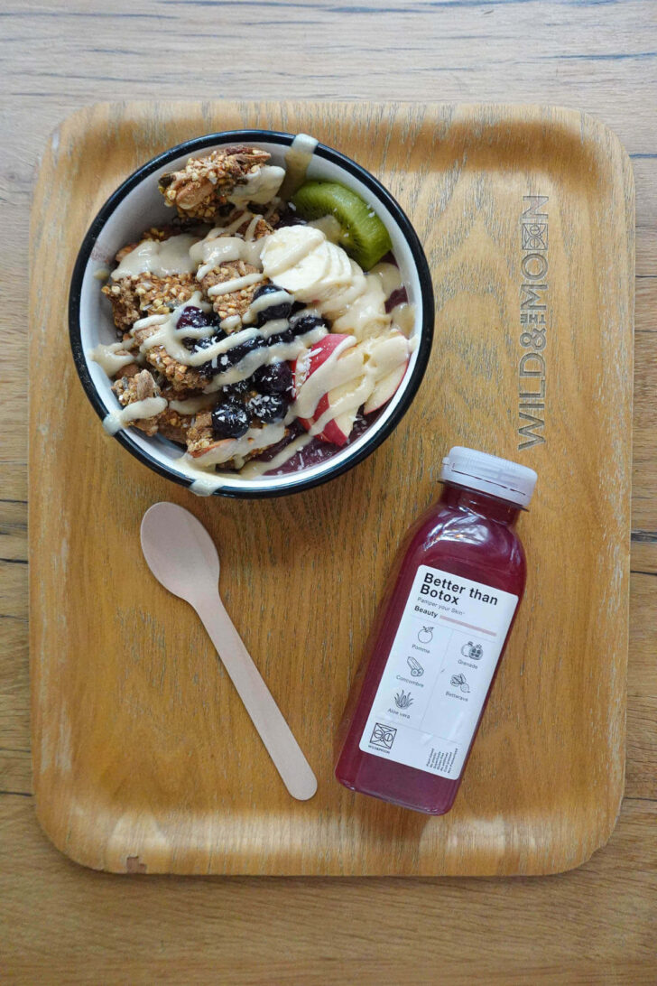 Acai bowl and fresh juice at Wild & the Moon in Paris.