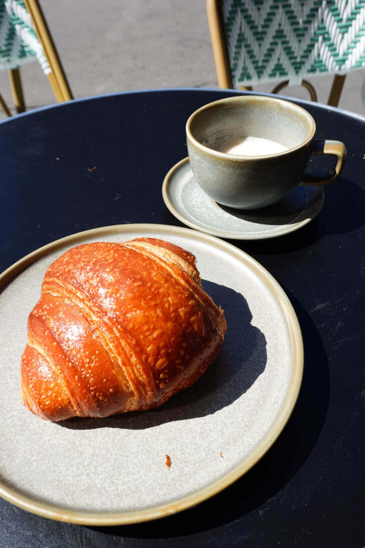 Vegan croissant on a table.